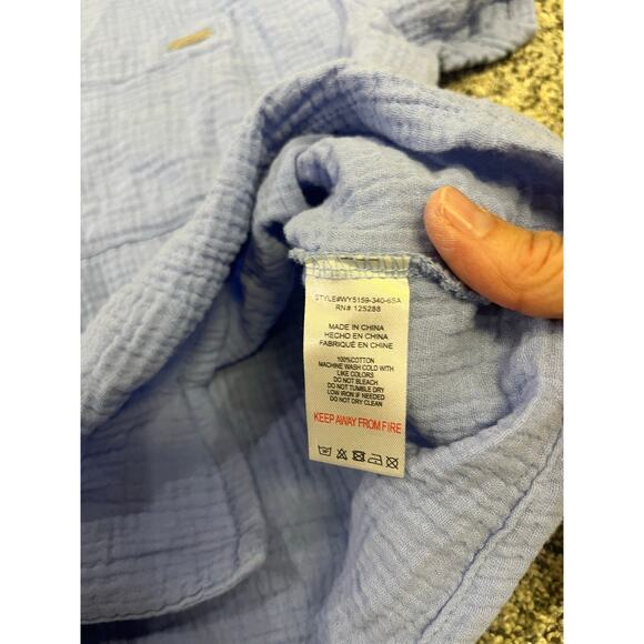 Jason Wu Waffle Knit Lounge Shirt, Button-Up Women’s Large,‎ Light Blue Cropped - Picture 7 of 9